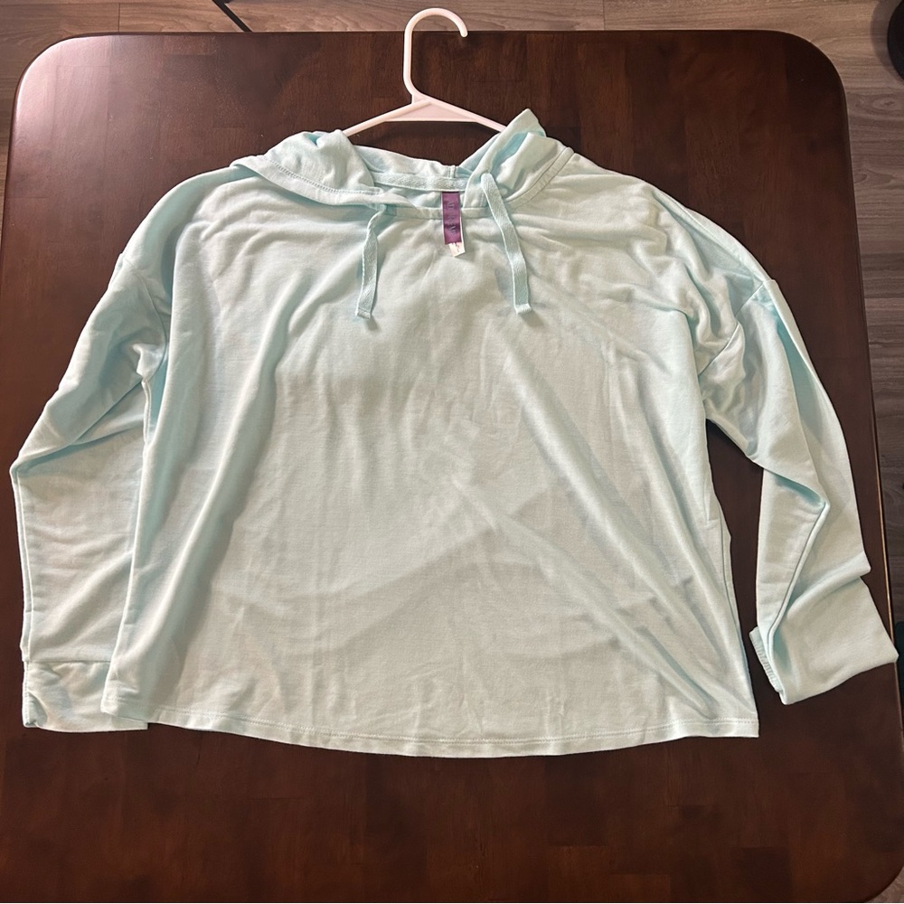 Adore Me Abbey boxy pull over hoodie sweatshirt in Aqua Size L